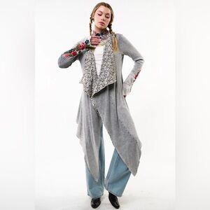ARATTA TRAVELING SET SHAWL, WAFFLE COTTON KNIT, Open Front, Cardi in Hematite